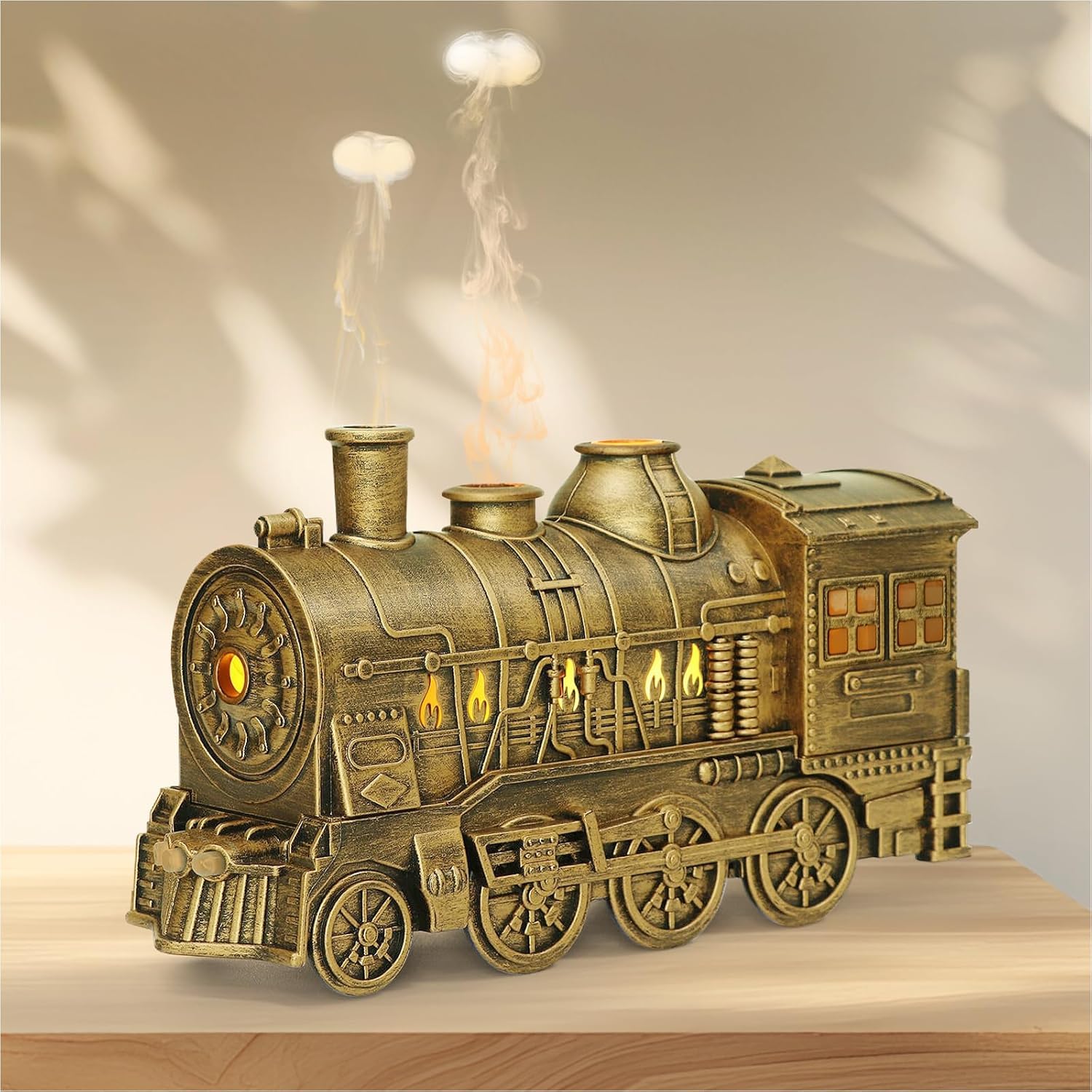 R Runilex Train Humidifier,Retro Train Diffuser 300ml, Aromatherapy Diffuser Cool Mist Aromatherapy with 2 Light 2 Mist Mode Auto Shut-Off, Remote cantrol humidifier for Office Home(Retro Train)