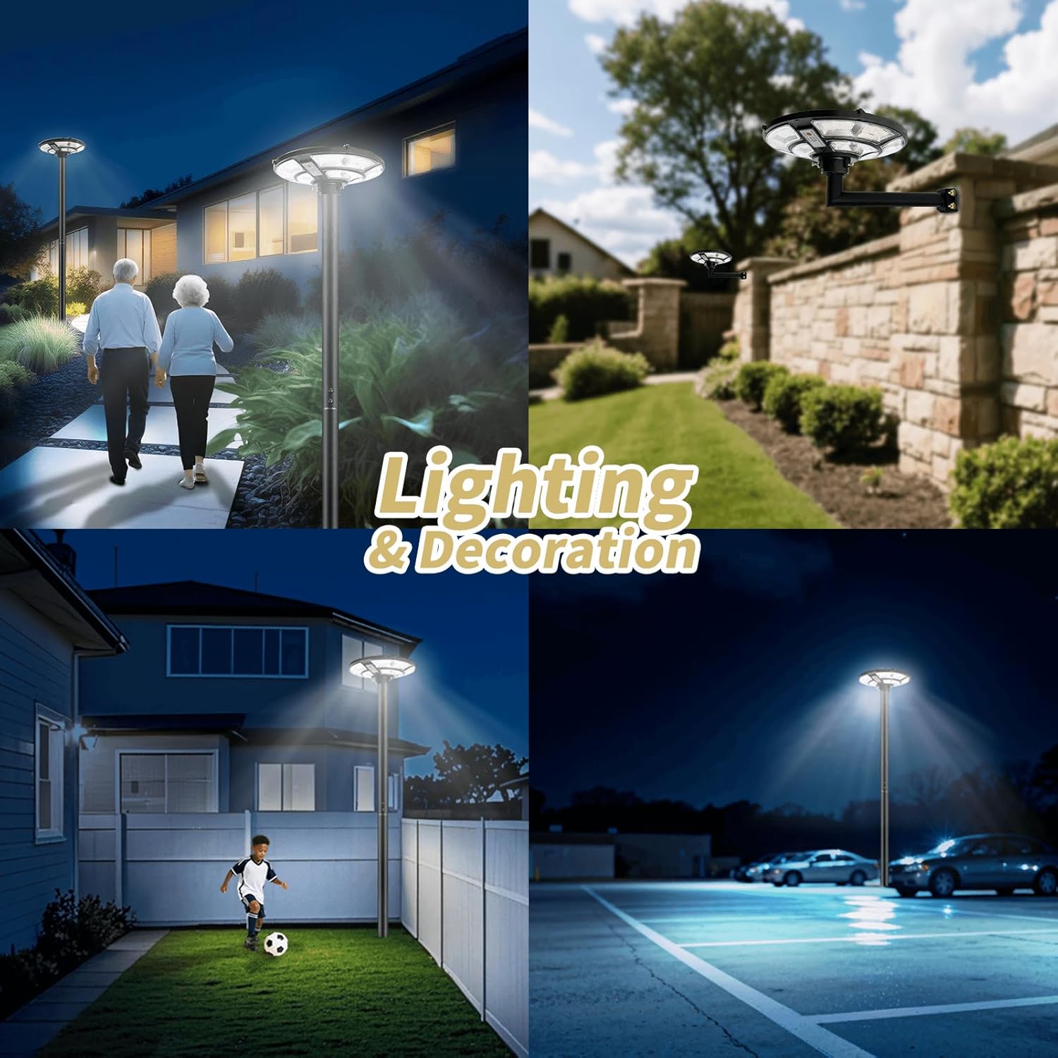 Solar Lamp Post Light Outdoor Waterproof, Dusk to Dawn Solar Street Light with DC Port, Fit 3'' & 2 3/8'' Pole, Motion Lamp Post Head Replacement for Yard Driveway (Pole Not Included)