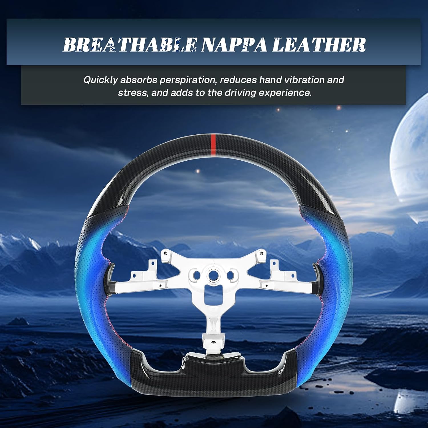 Steering Wheel for Chevrolet Corvette C6 Black Hydro-Dip Carbon Fiber D-shaped Flat-bottom Preforated Leather Grip Steering Wheel for Corvette C6 2006-2011 ZR1 Z06
