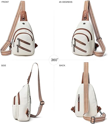 Miniatura 7 de LATMAP Bolso bandolera para mujer, mochila pequeña de cuero, mini bolsa cruzada en el pecho, mochila casual, riñonera impermeable antirrobo, beige y