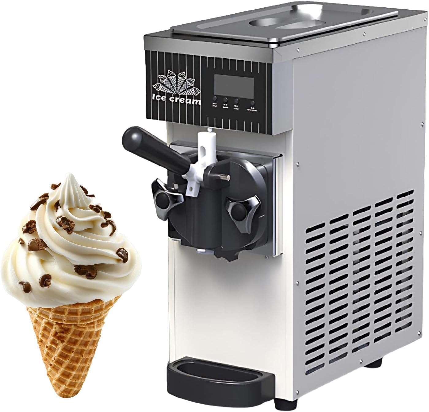 Soft Serve Ice Cream Machine for Home, Countertop Soft Serve Ice Cream Maker, 4-5 Kg/H Yield,with Pre-Cooling, LCD Panel Soft Serve Maker Single Flavor Soft Serve Ice Cream Machine White