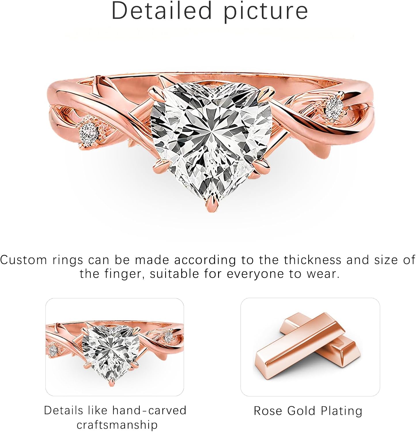 1-3 CT Heart Cut Moissanite Engagement Ring 10K 14K 18K White/Rose/Yellow Gold Infinity Heart Solitaire Ring Promise Anniversary Ring for Wife and Her