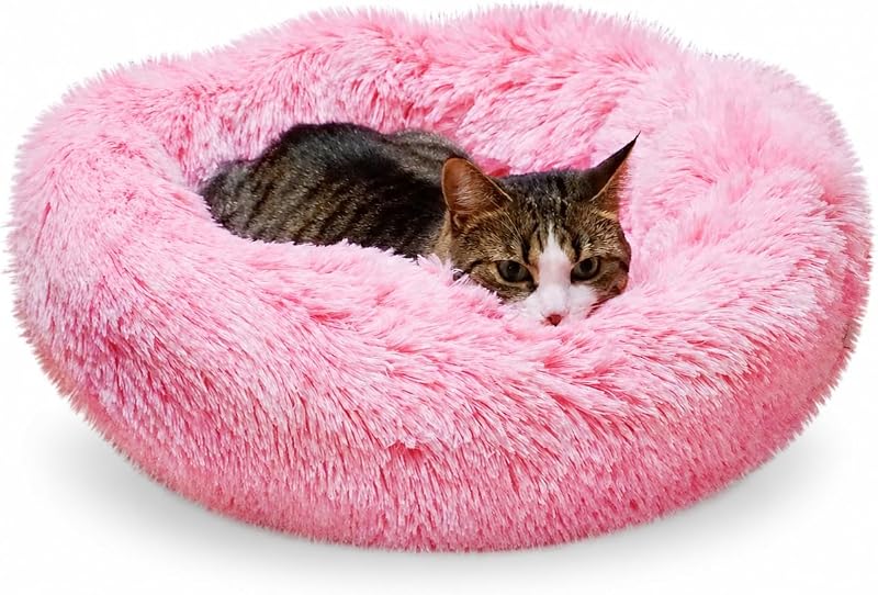Cama Redonda para Gatos com Pelúcia Macia e Borda Elevada Whiskers & Friends 58,42 x 58,42 x 17,78 cm