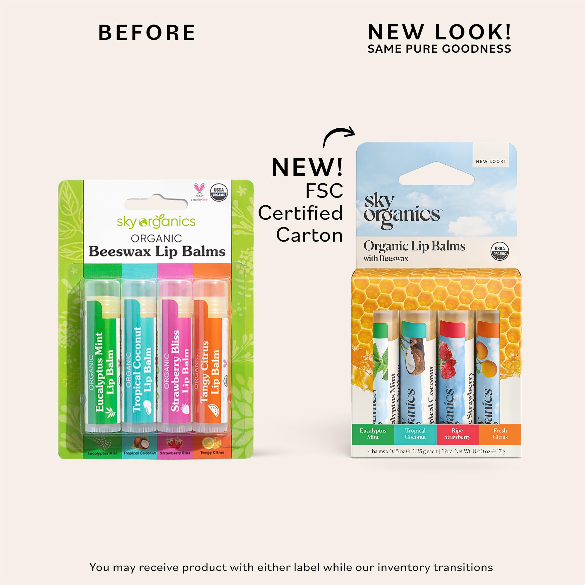Sky Organics Balsamo Labbra alla Cera d'Api- Burrocacao Labbra Biologico - Certificazione Biologica USDA - Lip Balm - Idrata, Lenisce e Ammorbidisce, Confezione da 4
