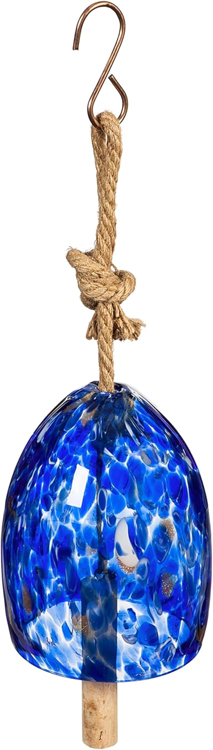 Evergreen Colorful Art Glass Wind Chime | Deep Blue| Solid Wood Striker | Natural Deep Tone | 8 Inches Tall | Beautiful Gift for Patio, Garden, Outdoor Home décor