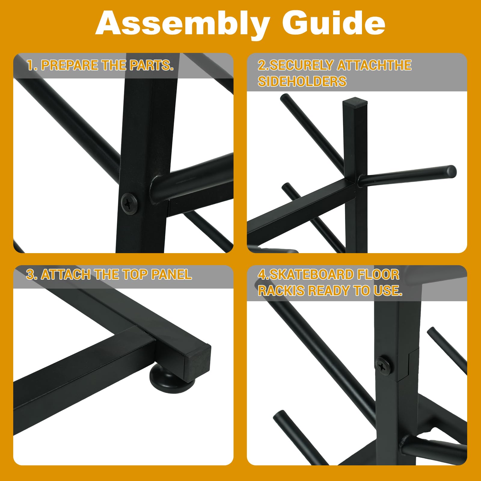 BiJun Skateboard-Racks, Bodenständer, 6-lagiger Skateboard-Halter, Snowboard-Aufbewahrung, Skateboard-Organizer, Bodenständer für Deck, Longboard, Snowboard, Standard-Skateboards