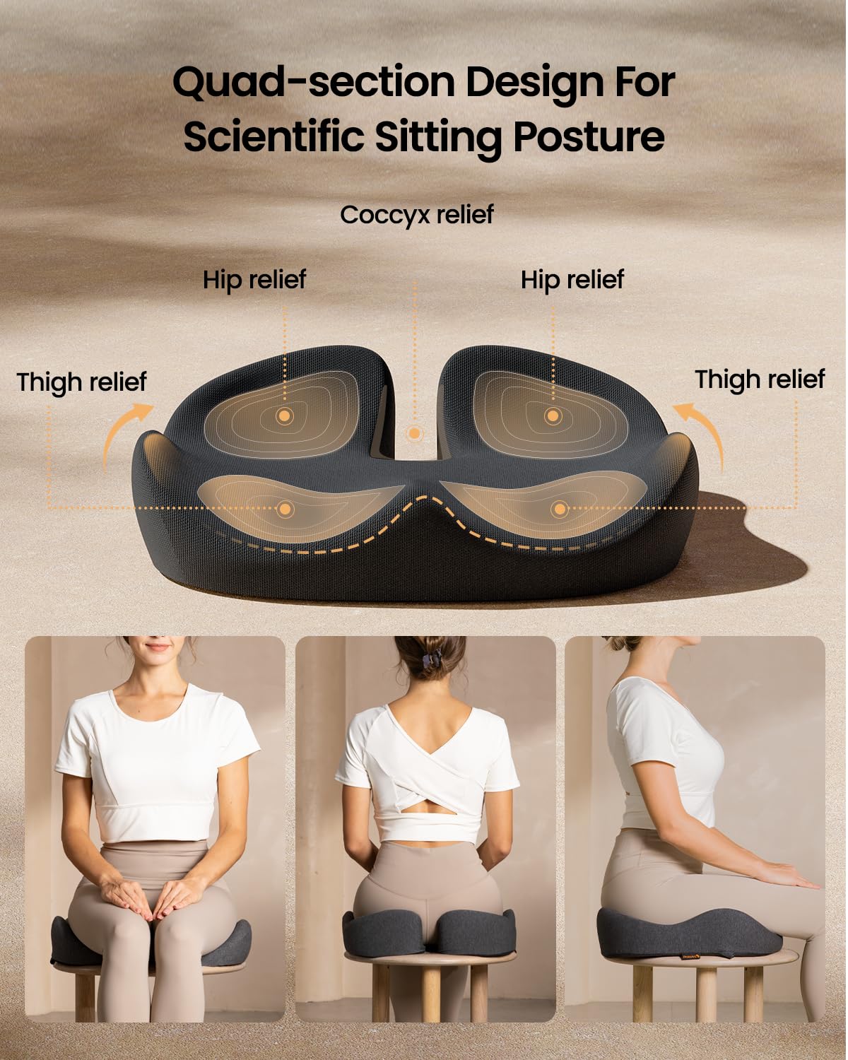 ProtoArc Office Desk Chair Cushion, Ergonomic Coccyx Cushions, Memory Foam Seat Cushion for Car Home - Image 3