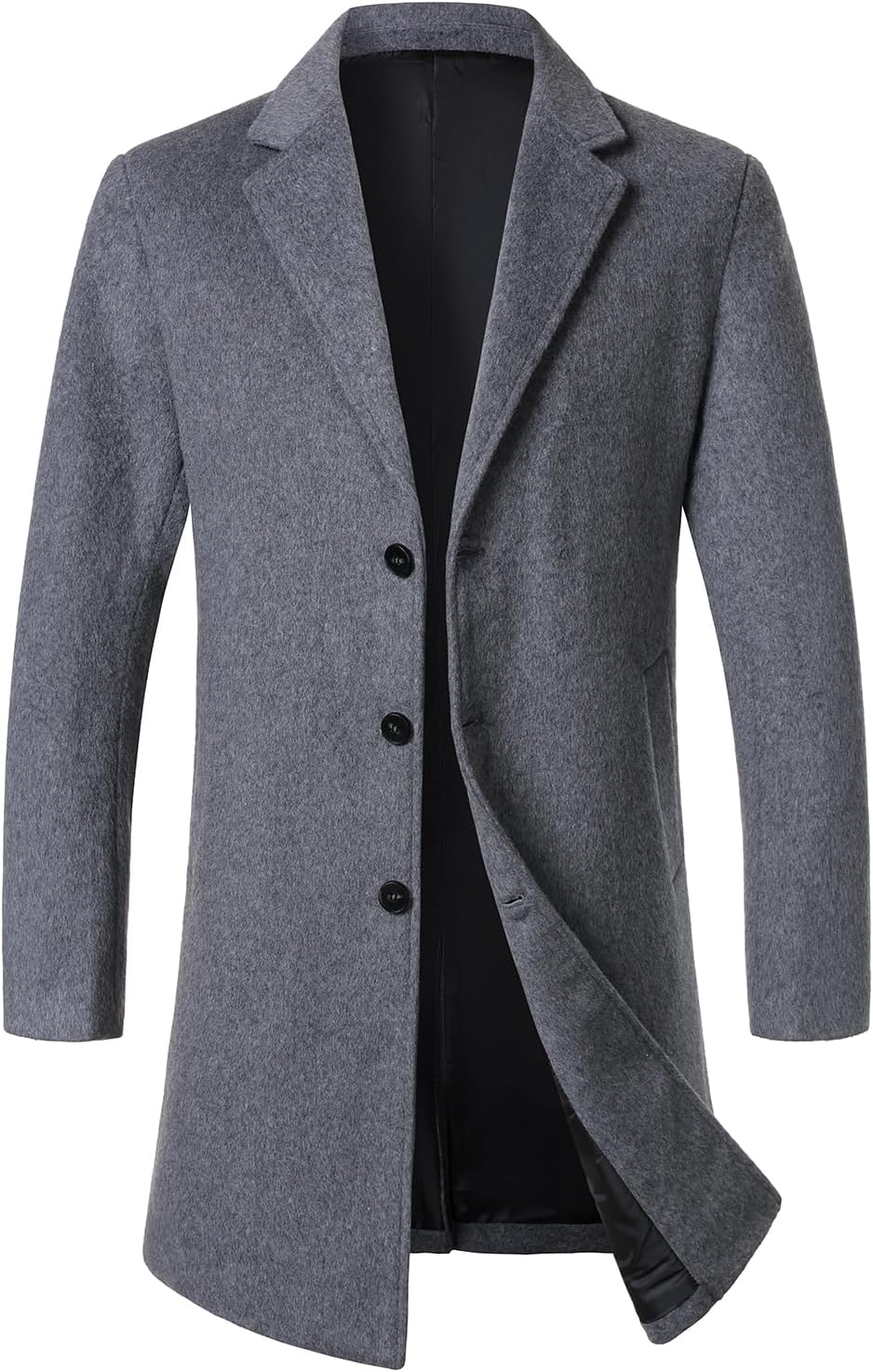 FANARCHER Men’s Wool Blend Pea Coat Casual Long Jacket Single Breasted Overcoat Notched Collar Winter Trench Coat