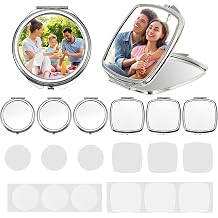 6 Sets Sublimation Blanks Compact Mirror Bulk,Double Sided Folding Pocket Makeup Mirror, Round/Square Handheld Mirrors for Purse, Travel Daily Use, DIY Heat Transfer Crafts Supplies