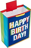 Vista 4 de Hallmark - Bolsa de regalo extra grande de 15 pulgadas para cumpleaños, con papel de seda (Feliz cumpleaños, rojo, azul, amarillo, verde)