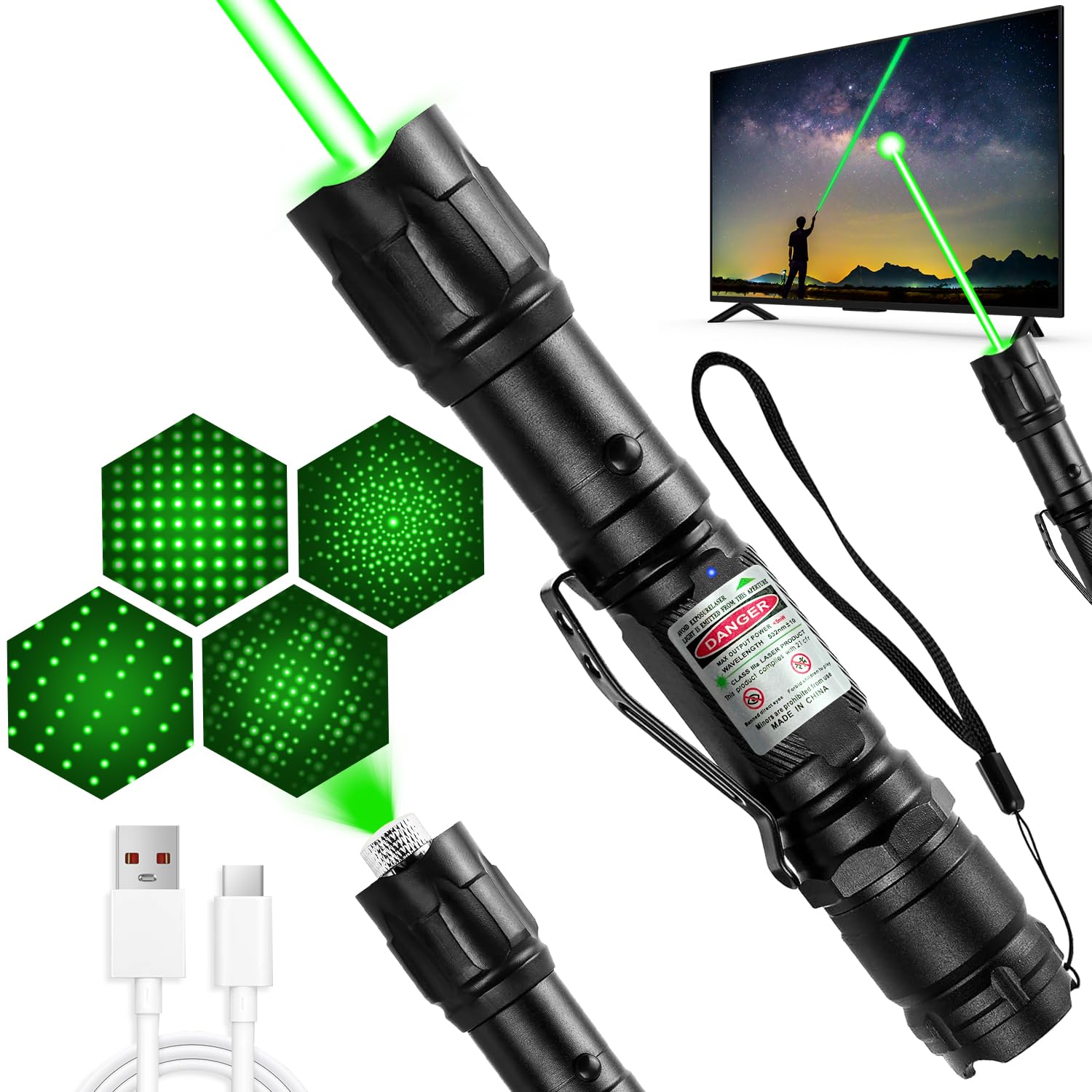 Photo 1 of [Professional] Rechargeable Green Laser Pointer High Power Green Beam Laser Light Long Distance Range For TV/LED/LCD Screens Tactical Flashlights Presentation Office/Outdoors/Astronomic [004](1)
