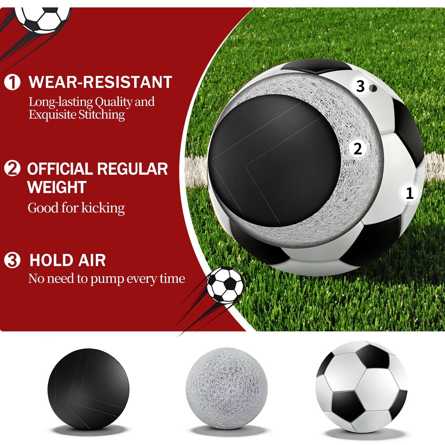 jiaonun 6 Stück Fußballbälle Größe 3/4/5, klassisch, schwarz und weiß, für Kinder, Jugendliche und Erwachsene, drinnen und draußen, mit Pumpe