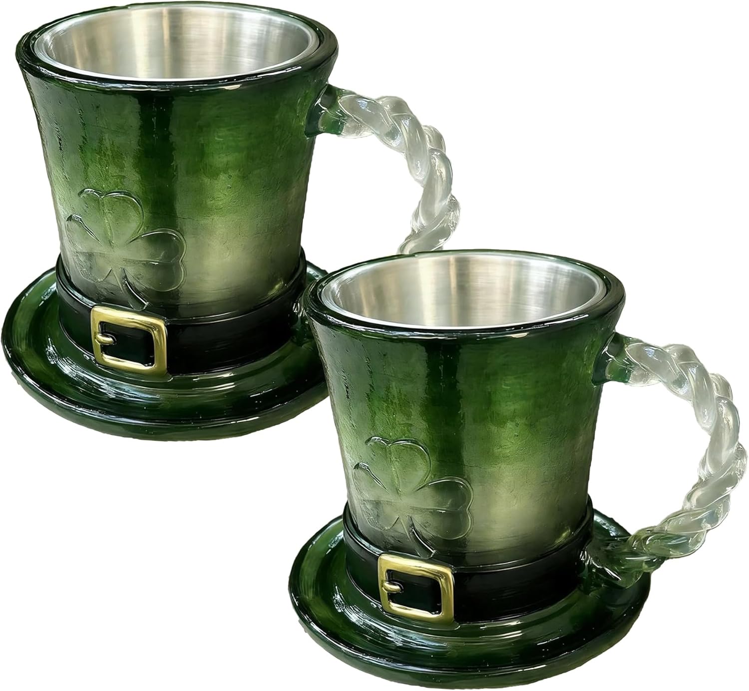 Lucky Shamrock Leprechaun Hat Resin Mug, Irish Coffee Cup for St Patricks Day, Lucky Shamrock Resin Cups, Holiday Table Centerpieces & Spring Decorations (2pcs)