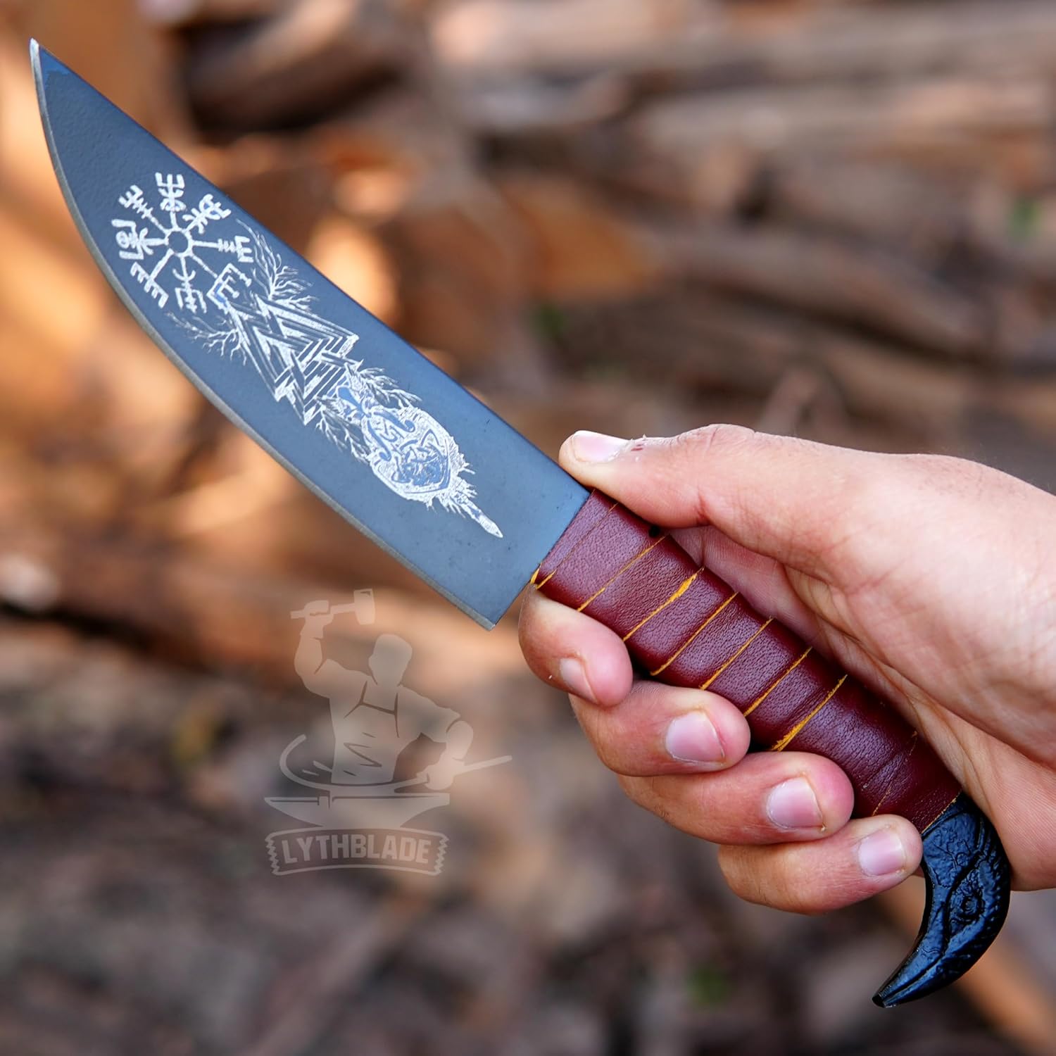 Viking Knives Hand Forged Carbon Steel Blade Odin's Raven Norse Styled Celtic knifes Neck Necklace gifted with Leather Sheath - Unique Medieval Seax Styl (knife)