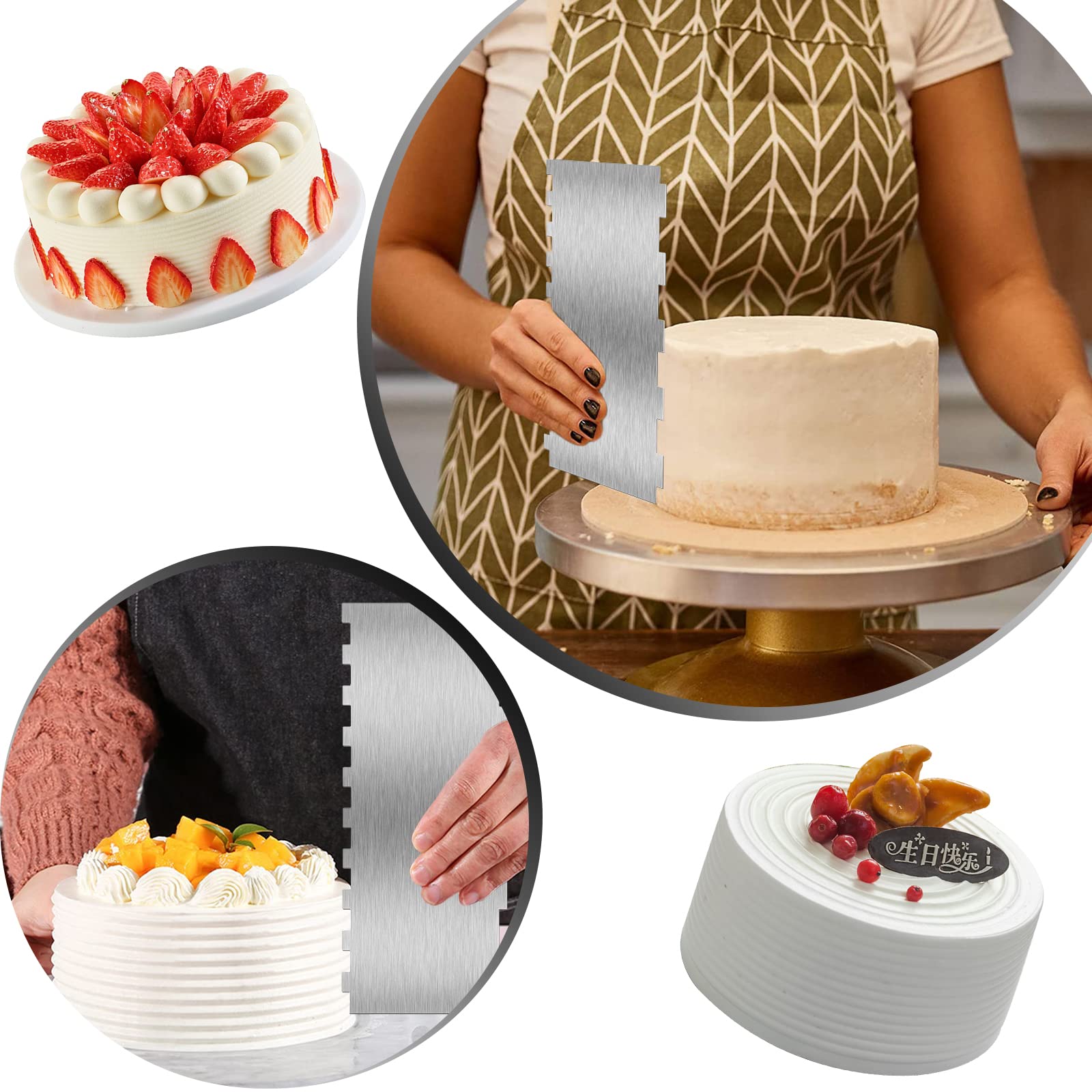 Set 4 Pettini Raschietti Per Torta In Plastica - Spatole Per Crema Con 8 Profili Diversi, Attrezzi Per Decorazione Bordo, Raschietto Per Fondente, Utensili Pasticceria