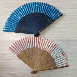 扇子２本セット(桜小花・トンボ) シルク扇子 19.5㎝