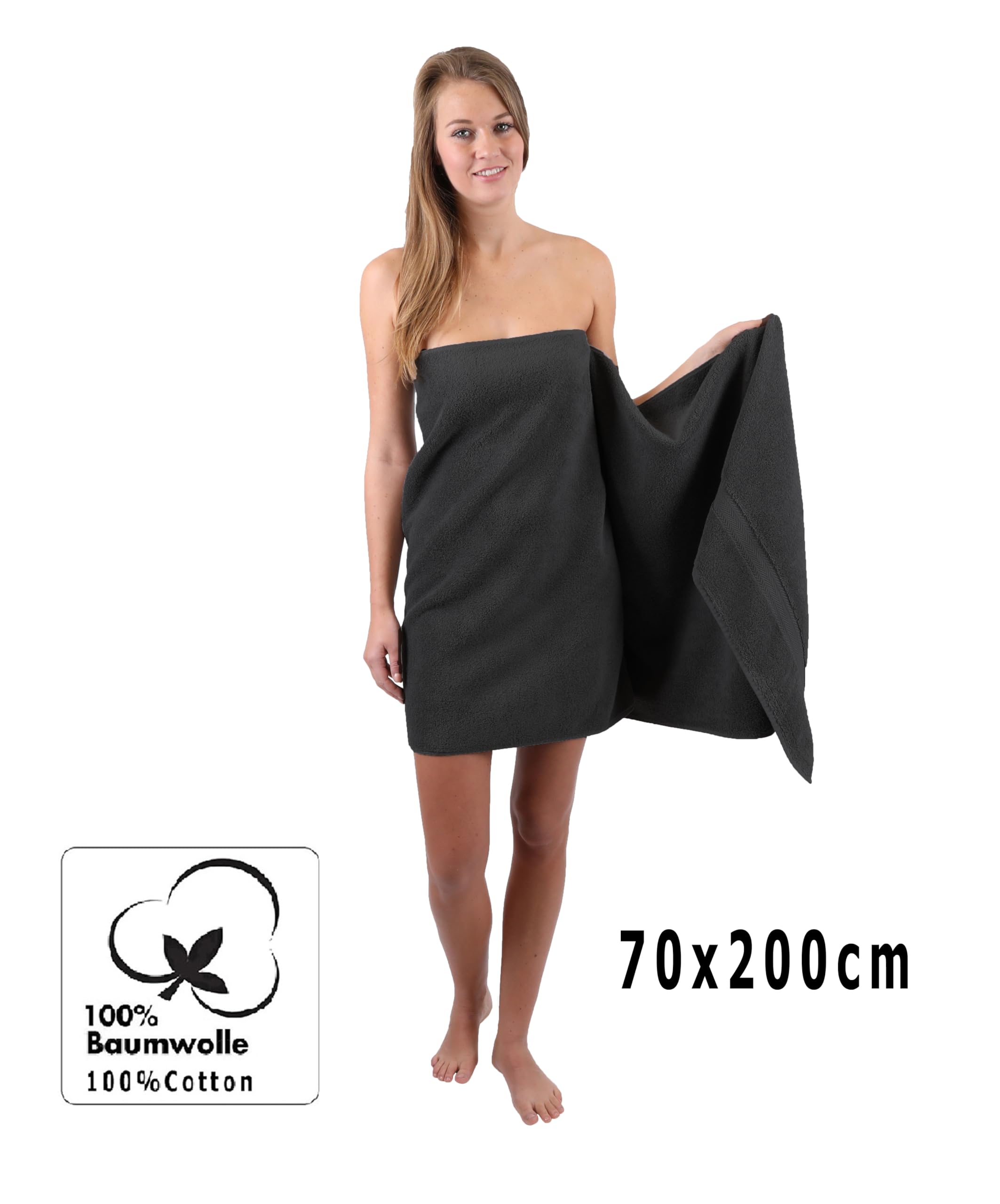 Betz 6 sztuk ręczników do sauny, zestaw ręczników do sauny, jakość premium, 100% bawełna, frotte, rozmiar XXL, 70 x 200 cm, kolor grafitowy