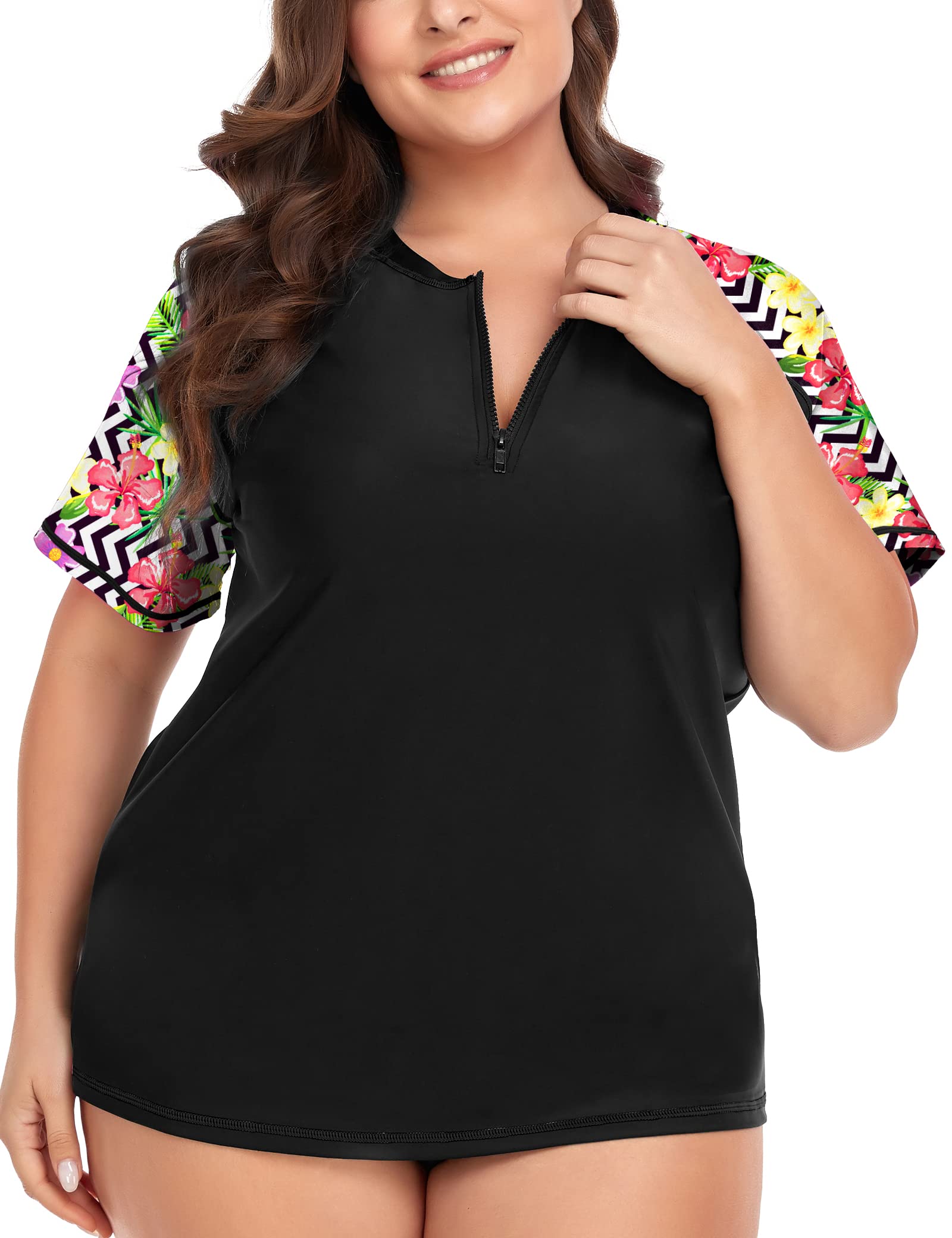 Cootry Womens Plus Size Rash Guard Short Sleeve Swim Shirt