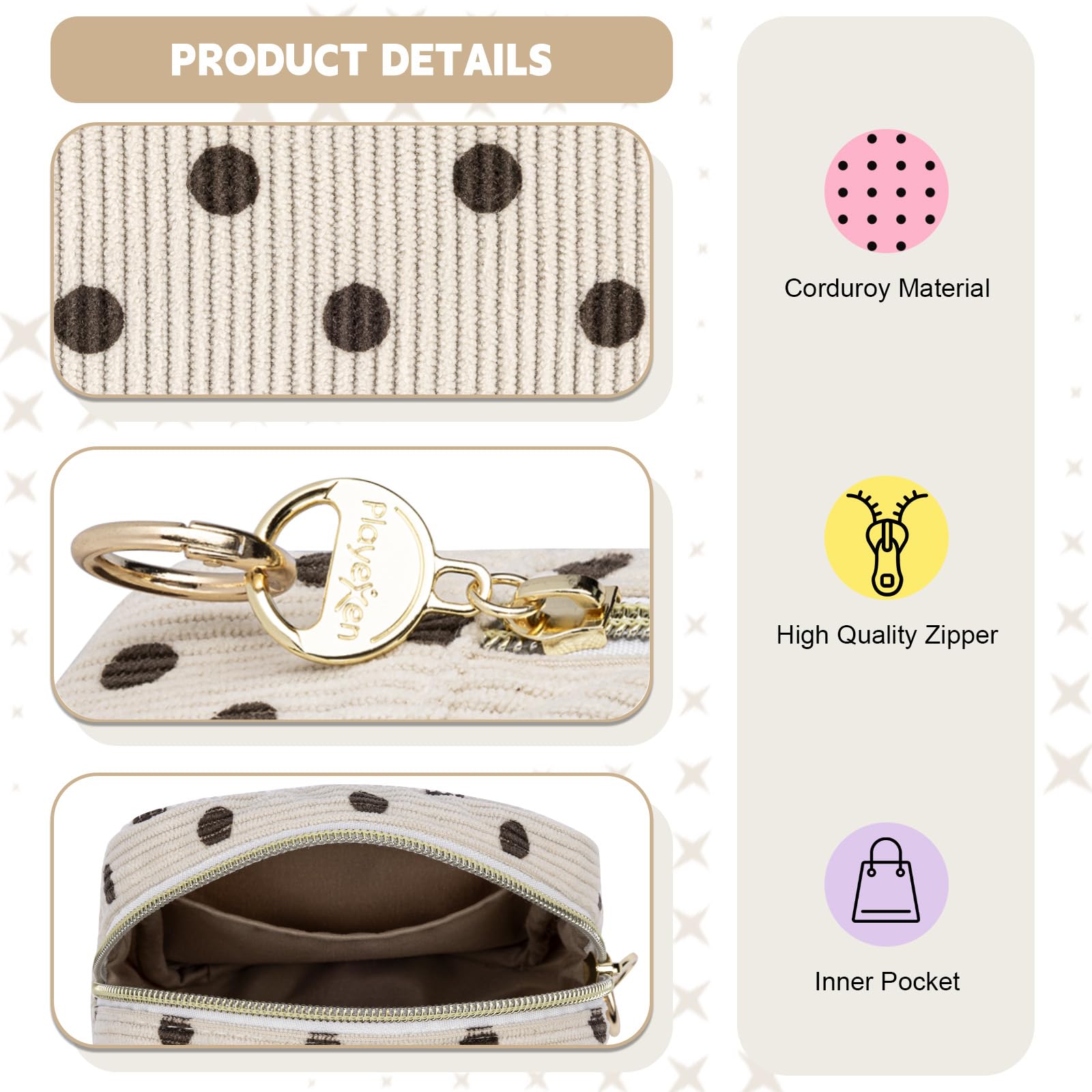 Bolsa de pana, bonita bolsa de almacenamiento de servilletas sanitarias para adolescentes, bolsas menstruales, soporte para tampón para bolso (lunares rosados) 3
