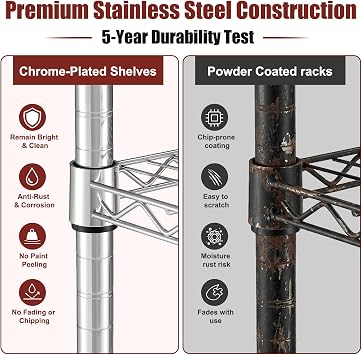 PrimeZone Wire Shelving 5 Tier Slim Steel Storage Metal Shelves with Wheels