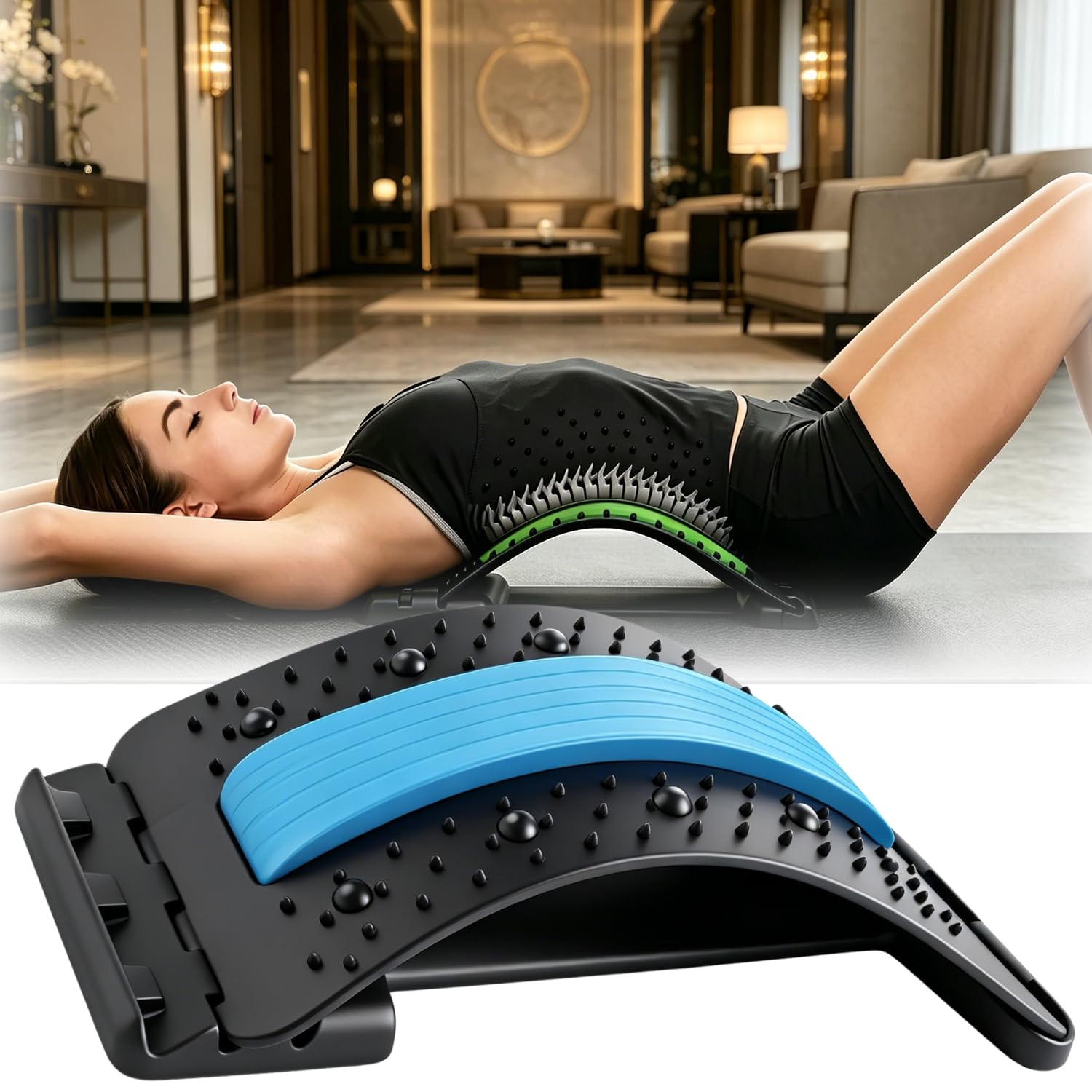 Civière Lombaire De Massage Par Acupuncture Et Thérapie Magnétique, Correcteur De Posture Et Support Lombaire, Appareil d’Étirement Du Dos 3 Niveaux (Bleu)