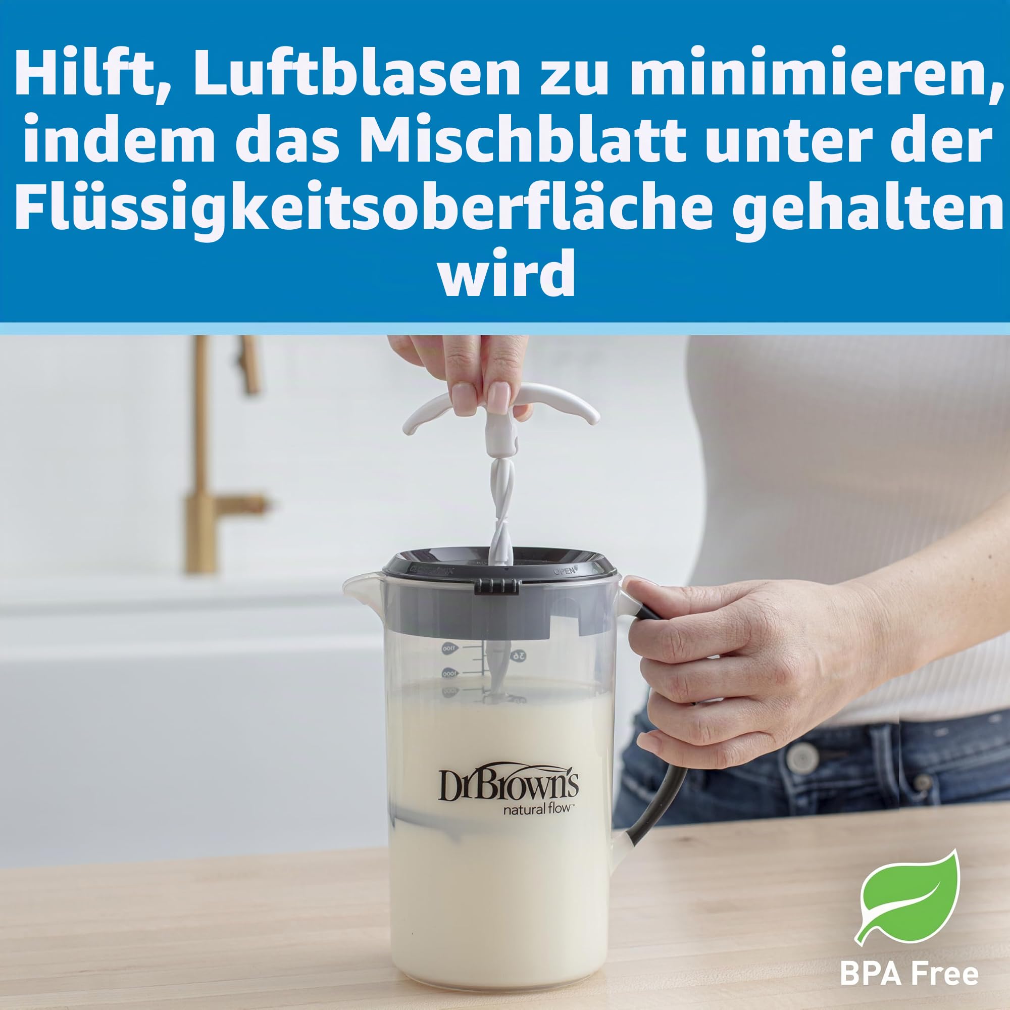 Dr. Brown's Baby Formula Rührkrug mit verstellbarem Stopper, verschließbarem Deckel, ohne Tropfauslauf, 907 ml, BPA-frei, schwarz