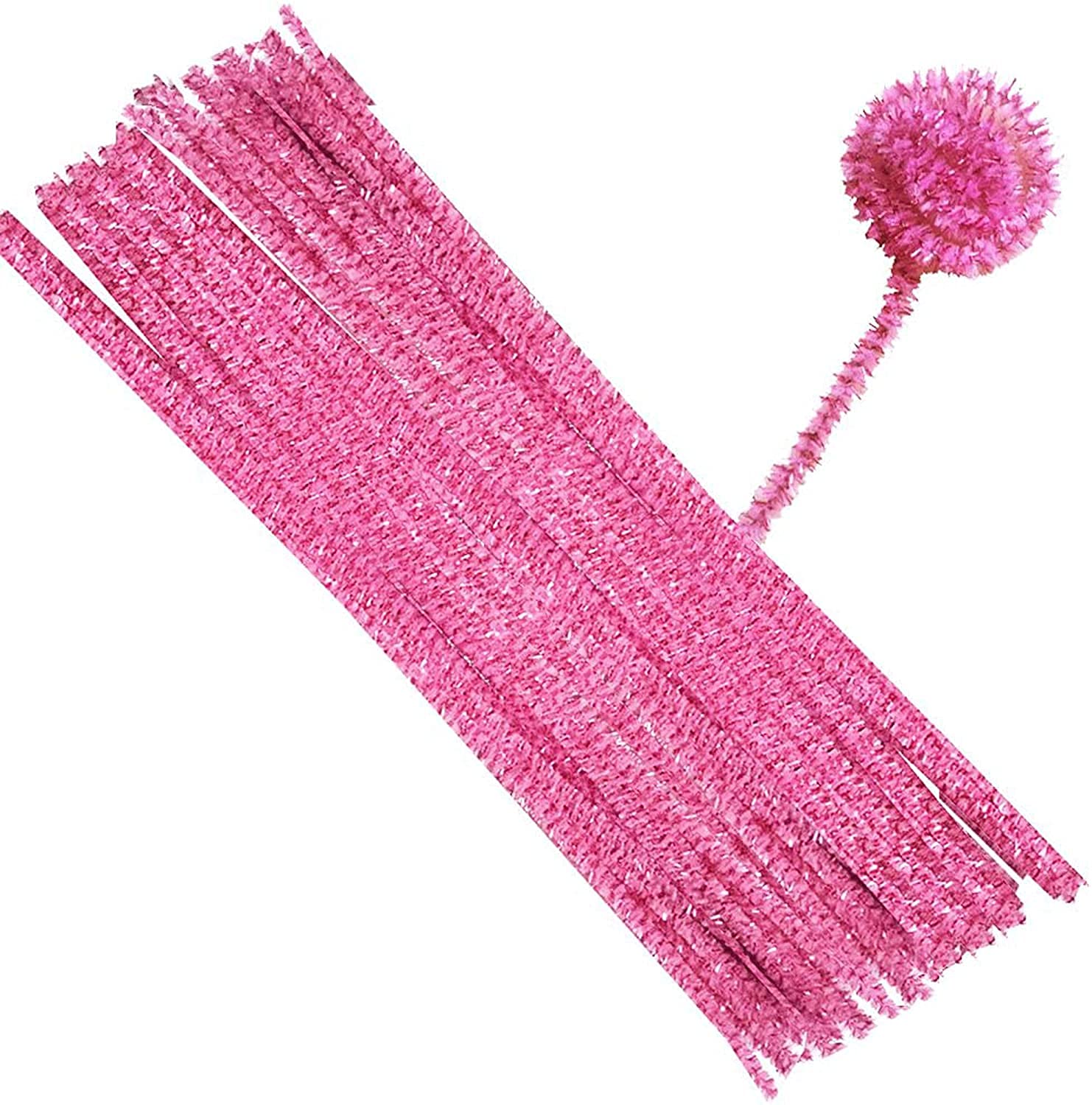 Brand Dark Pink Chenille Stems 12" Glitter Tinsel Craft Pipe Cleaners School Crafts Summer Projects Decorations DIY Craft Set of 100 pcs-image-23