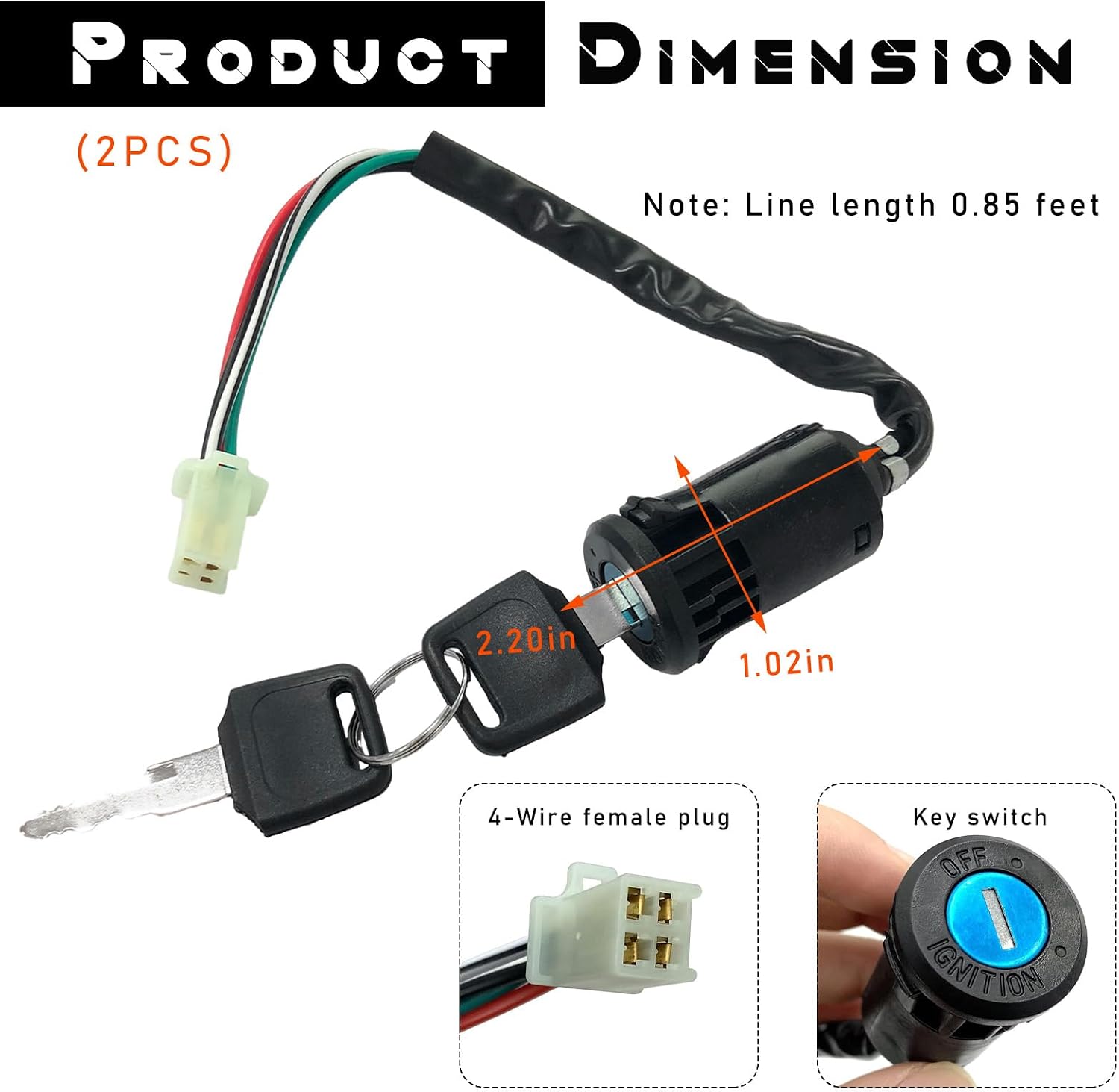 povtii 2PCS Motorcycle Ignition Switch, 4 Wires Key Ignition Switch with 2 Keys, Key Locking Starter Switch Replacement for 50cc to 250cc, Motorcycle Accessories for Dirt Bike Scooter