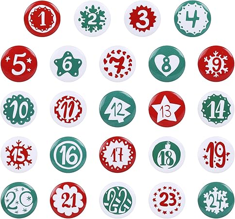 Amazon Gwholeクリスマス缶バッチ 数字缶バッジ クリスマスカウントダウンカレンダー 日付 ハンドメイド オーナメント かばん掛け バッグ小物 装飾 軽量 おもちゃ ホワイト レッド グリン 24個セット バッジ おもちゃ