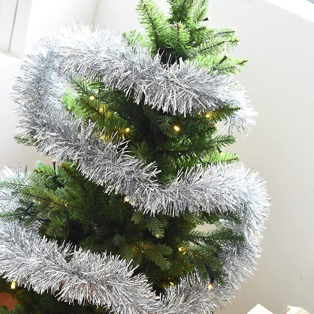 4X Guirnalda de Navidad Artificial Plateado (200 cm) Decoración de Abeto de Navidad, Adornos de Navidad de Guirnalda Metálica Pulida, Decoración de Puerta Pared Ventana Chimenea