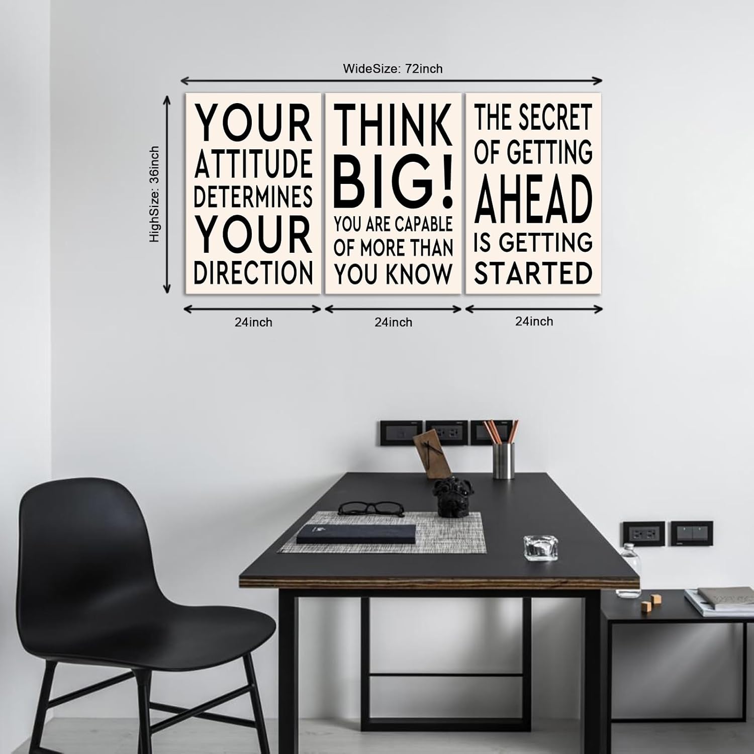 Motivational Wall Decor, Inspirational Wall Art Framed Canvas, Motivational Posters Prints, Quote Artwork Decor Framed for Home Office Classroom Livingroom, Wooden Framed Ready to Hang 3p-ATTITUDE 24*36inx3P