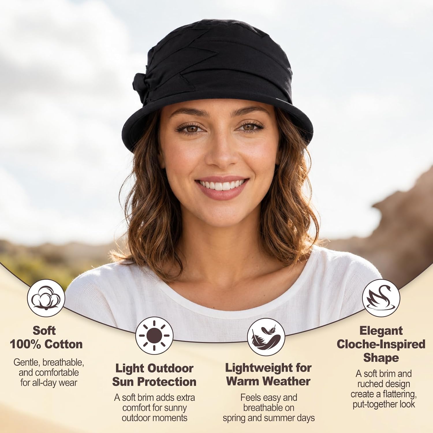 Cotton Flower Cloche Hat for Women, Breathable Chemo Headwear Cancer Hat with 50+ UPF Sun Protection Summer Cap for Hair Loss image 3