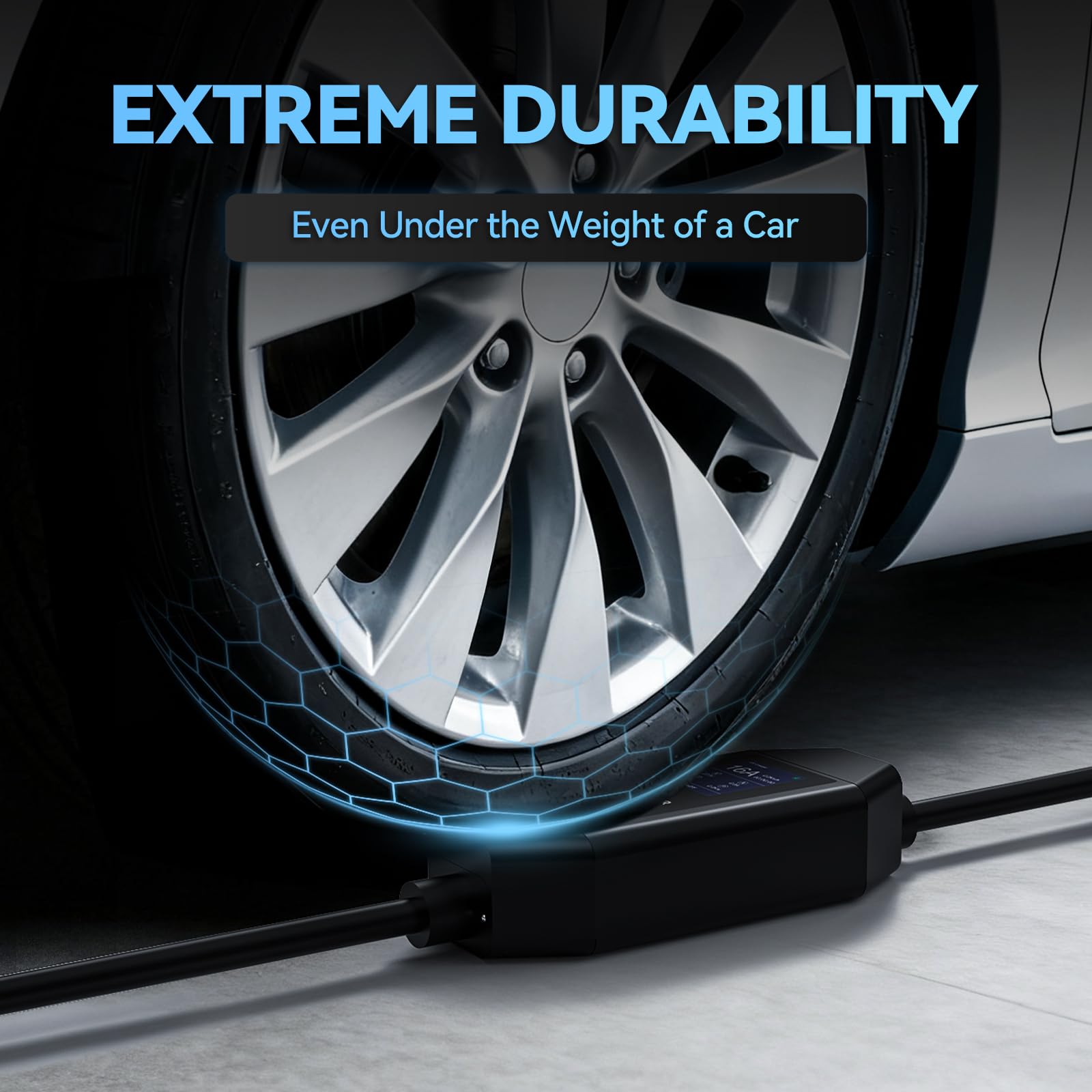 Level 1/2 Portable EV Charger, J1772 Charger Compatible with All EVs, 16 Amp 110V-240V, 25ft Cable, NEMA 6-20 Plug & NEMA 5-15 Adapter