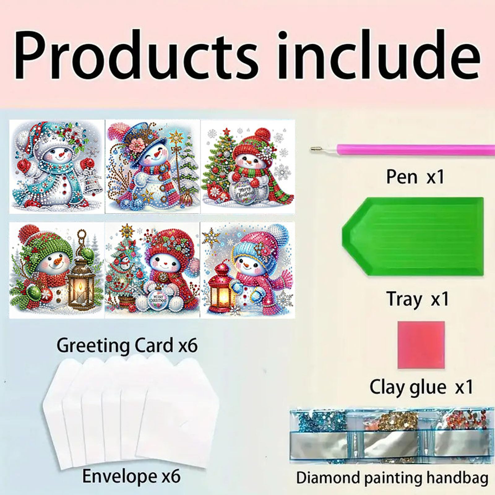 Diamond Painting Weihnachtskarten Set – 6 Stück Mit Schneemann-Design, Inkl. Diamanten, Werkzeug & Umschlägen