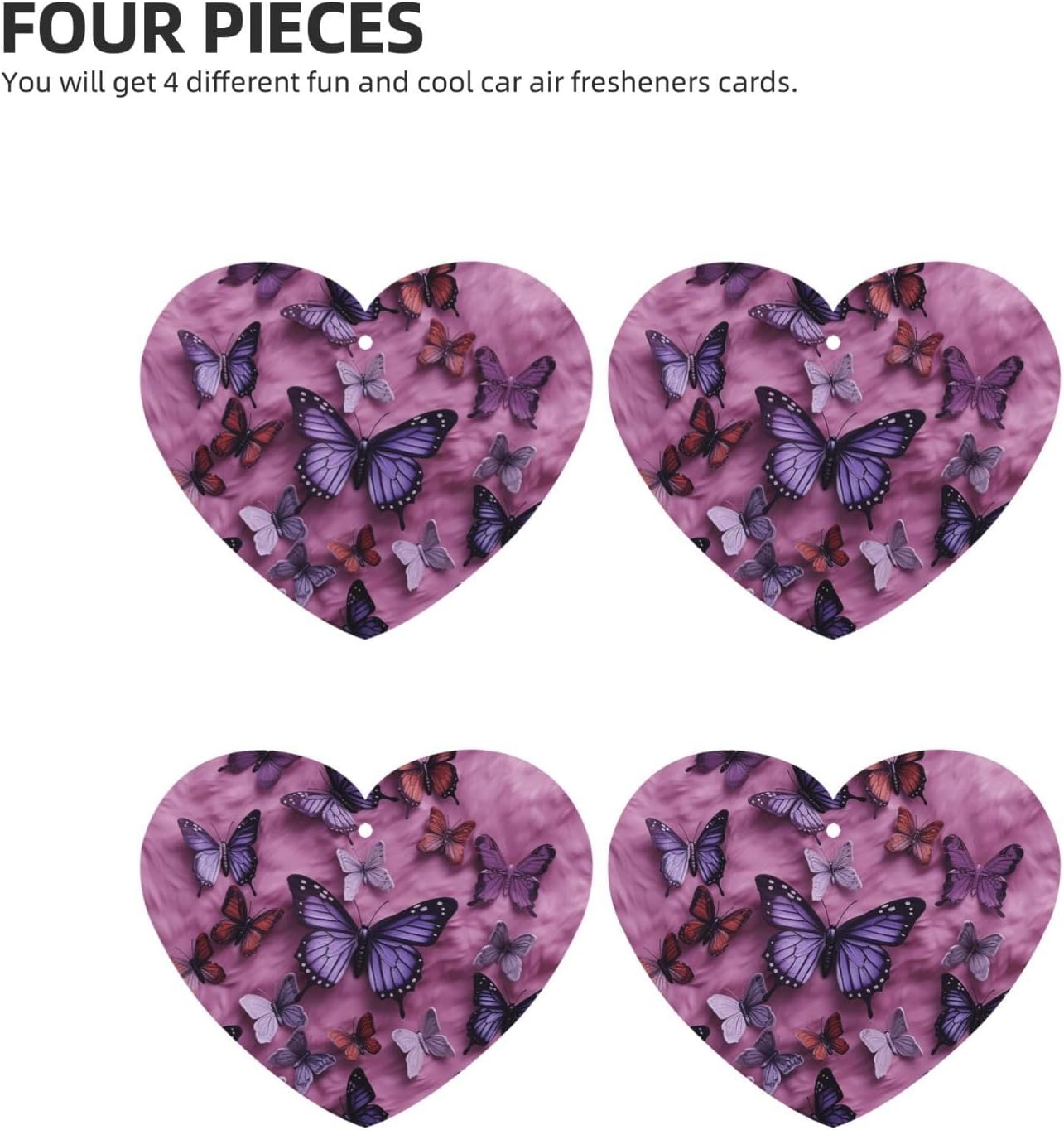 All butterflies are on purple background Car Air Fresheners Cards Set of 4 Pieces, Long-Lasting Auto Aromatherapy Tablets Gifts Car Rearview Mirror Pendant Hanging Scented Cards for Wardrobe Bathroom image 2