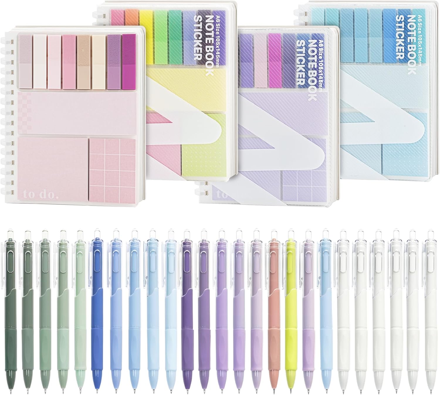 30PCS Cute Spiral Notebook Stationary Set For Women, A6 Portable Bible Journal Set with 4 Notebooks, 880 Sticky Notes & 25 Gel Pens, Aesthetic Work Study Supplies Appreciation Gifts