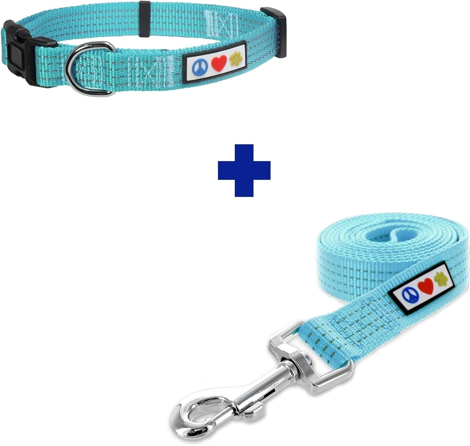 Pawtitas Value Bundle Set | Extra Small Reflective Dog Collar + Extra Small Reflective Dog Leash – Teal Set
