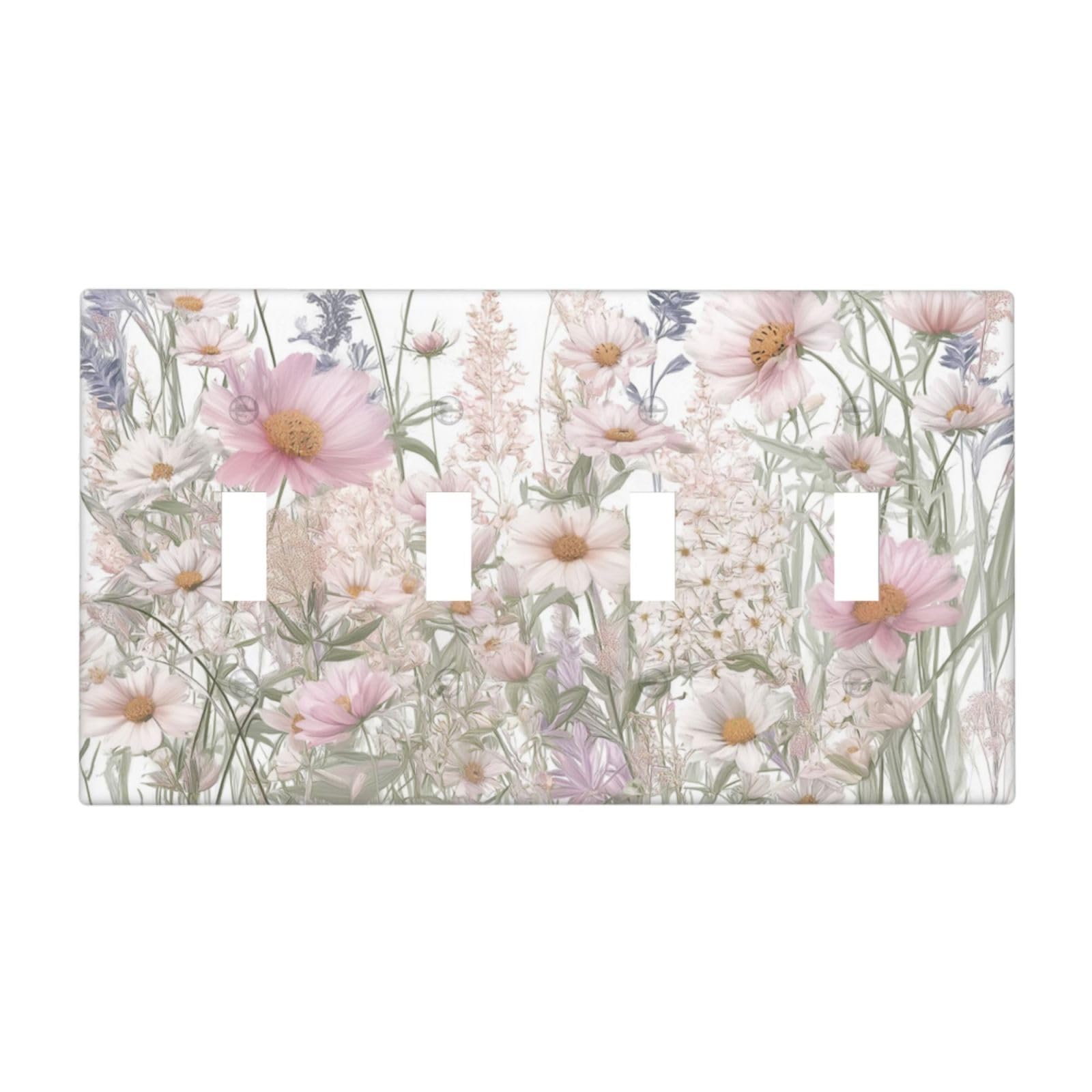 JDAKHD Decorative Light Switch Plate Covers Pastel Wildflower Butterfly 4 Gang Artistic Wall Plate Unique Boho Floral Quad Toggle Light Switch Covers for Bathroom Home Decor