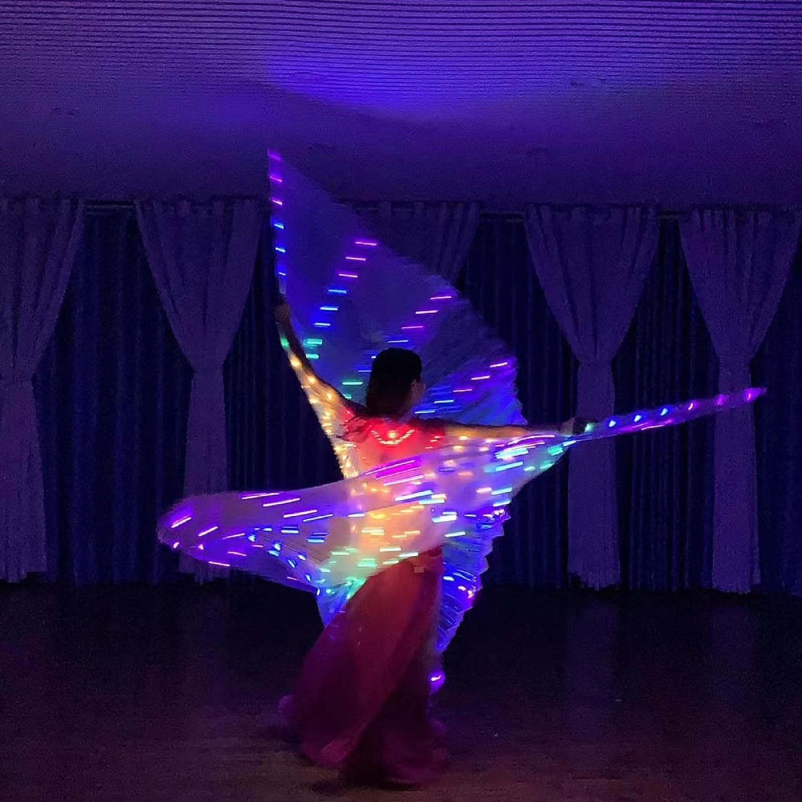 With Sticks Luminous Belly Dance Wings LED Perform Cape Glow In Night Lamp Wings