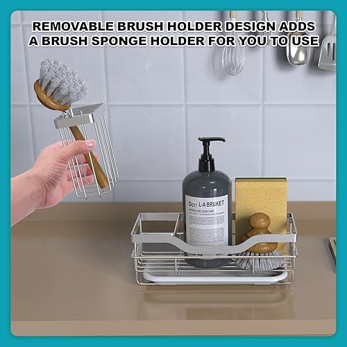 Miniatura 7 de Vanwood Organizador Caddy para Fregadero de Cocina, Soporte de Esponja para Fregadero de Cocina, a Prueba de Óxido, Caddy de Esponja de Jabón para