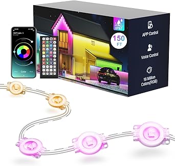 Fussion Permanent Outdoor Lights for House, 150ft RGB Halloween House Lights Outdoor with APP Remote Control, IP67 Waterproof Smart Eternity Eaves Lighting for Christmas, Holiday, Party, Daily