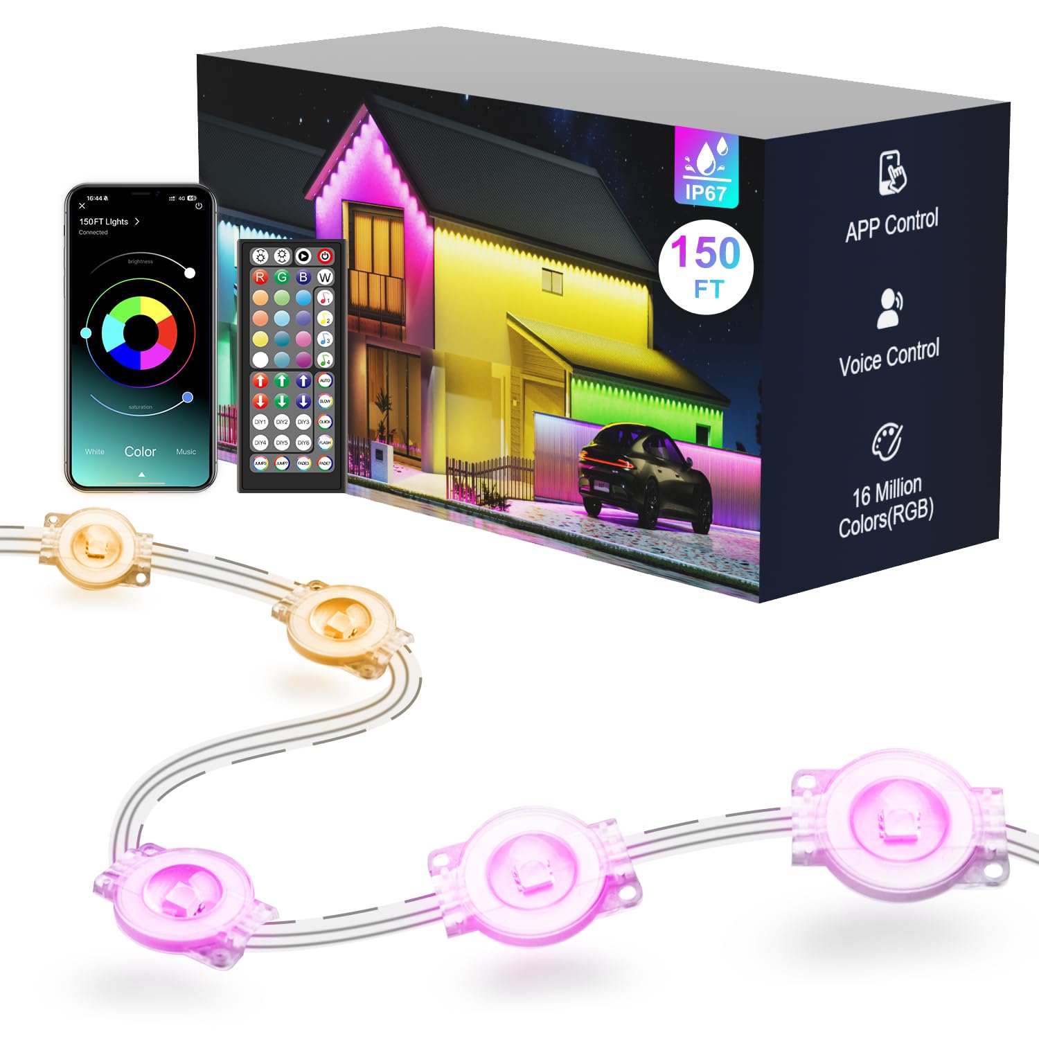 Photo 1 of ***FOR PARTS ONLY DOES NOT WORK***Fussion Permanent Outdoor Lights for House, 150ft RGB Halloween House Lights Outdoor with APP Remote Control, IP67 Waterproof Smart Eternity Eaves Lighting for Christmas, Holiday, Party, Daily