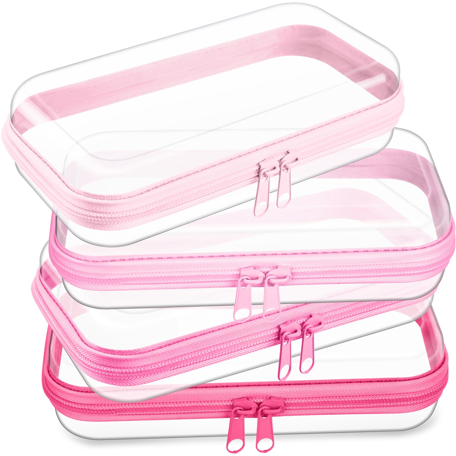 Hoolerry 4 Pcs Hard Clear Zipper Case, Clear, 7.5 x 3.9 x 2 in, Pink