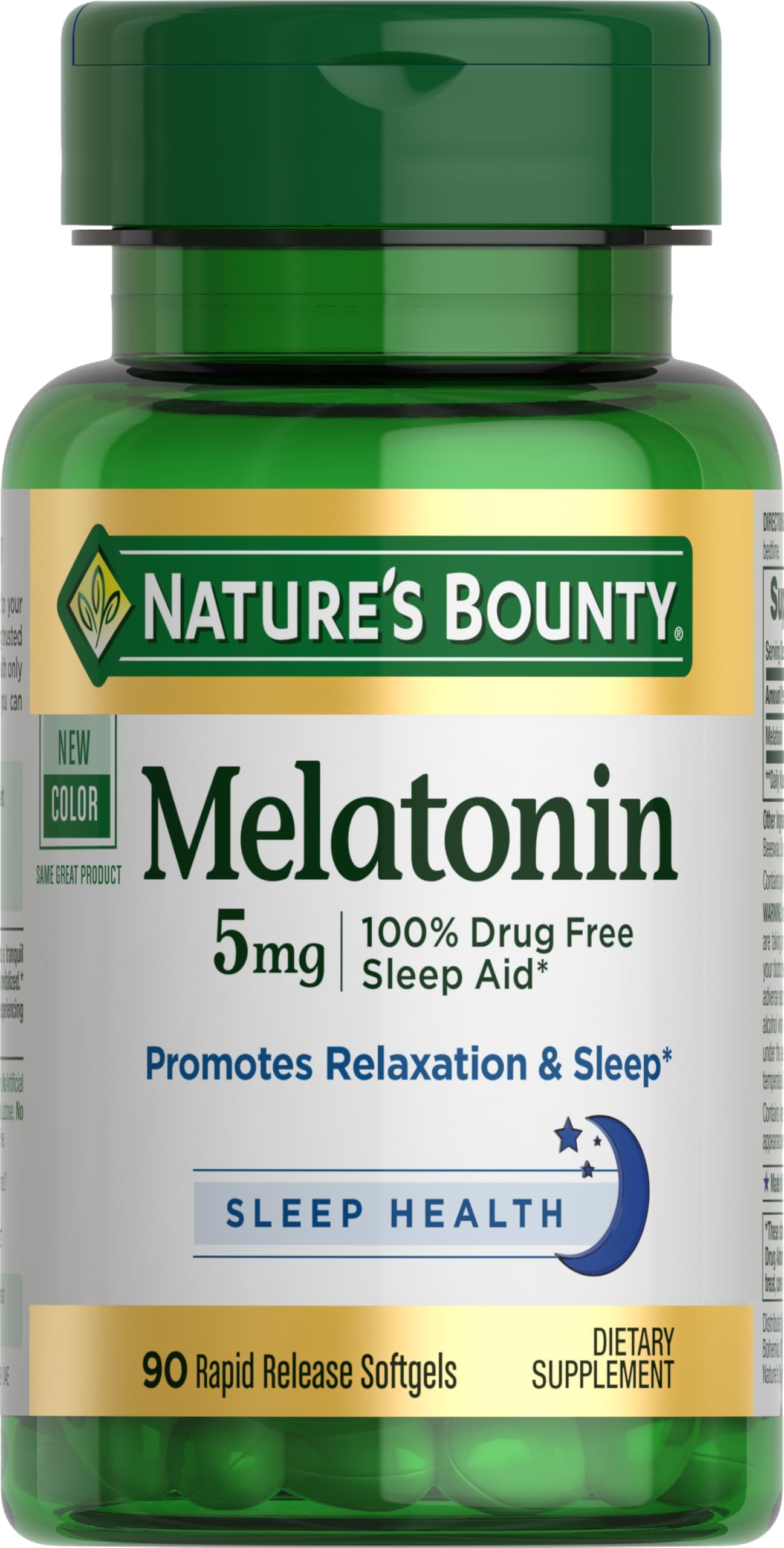 Melatonin, 100% Drug Free Sleep Aid, Dietary Supplement, Promotes Relaxation and Sleep Health, 5mg, 90 Softgels (Pack of 1)