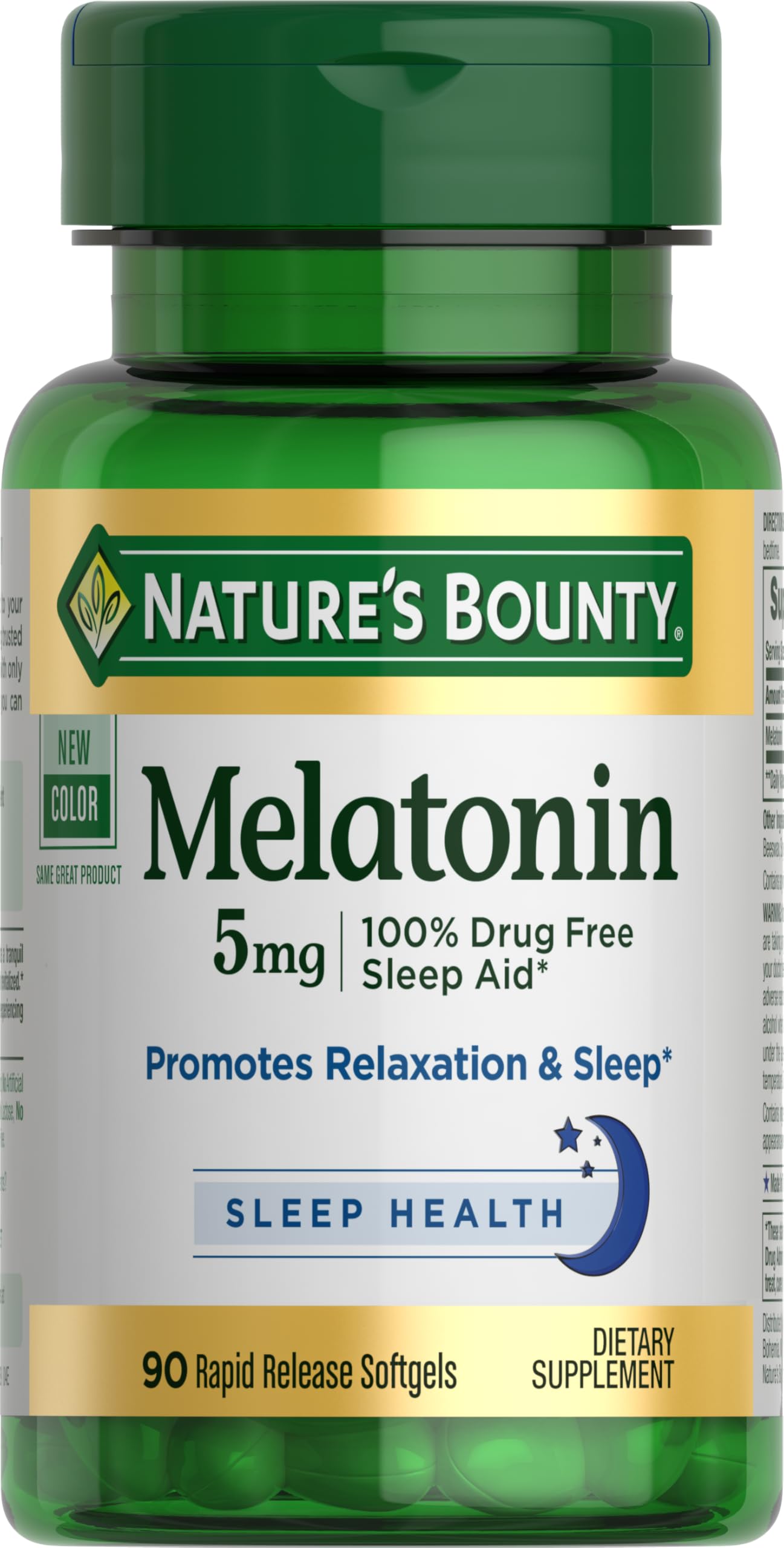 Melatonin, 100% Drug Free Sleep Aid, Dietary Supplement, Promotes Relaxation and Sleep Health, 5mg, 90 Softgels (Pack of 1)