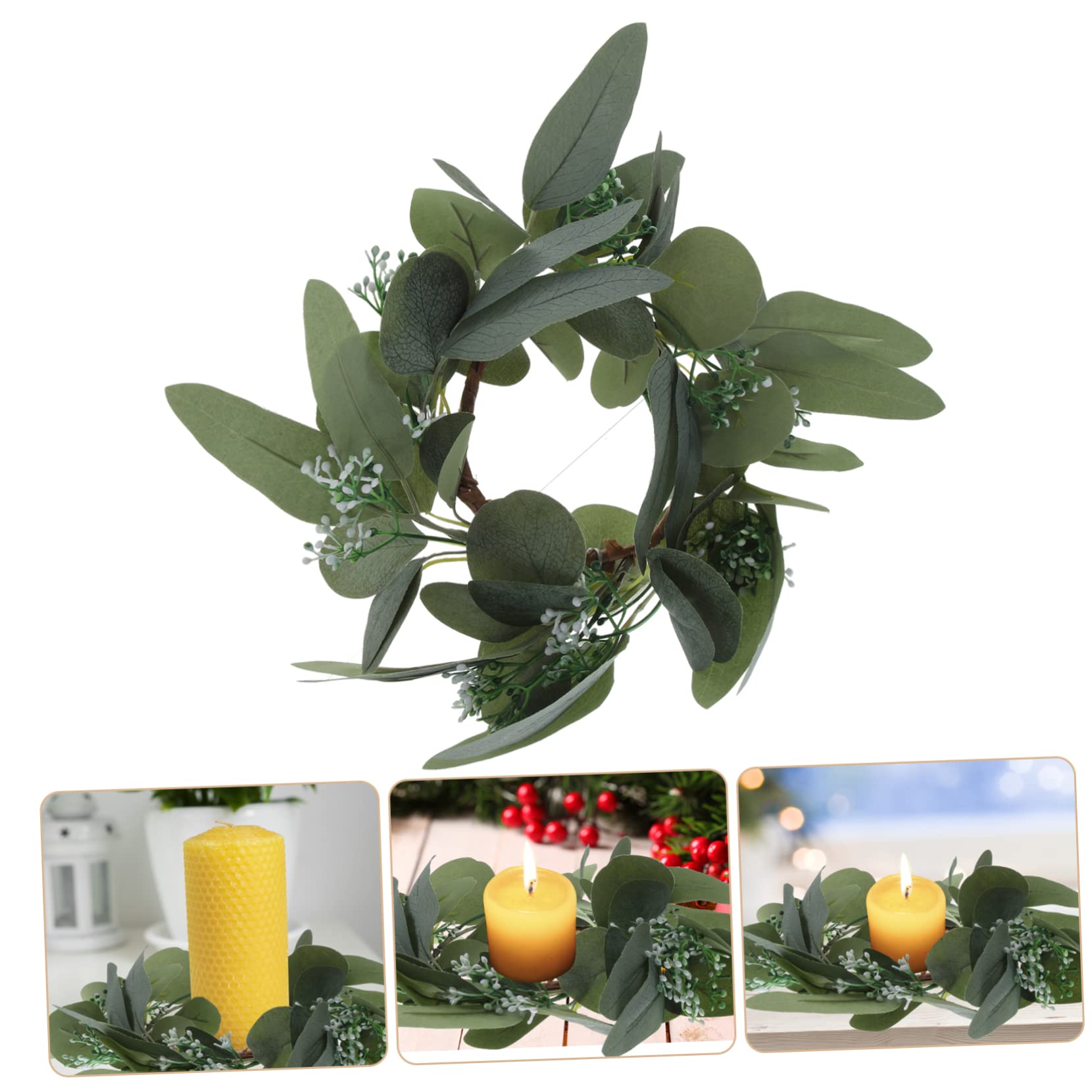 Alipis 5 Stück Eukalyptus Kerzenring Kranz Künstlicher Blätterkranz für Tischdekoration Geeignet für Hochzeiten Partys Weihnachten und Romantische Anlässe