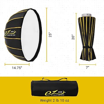 Glow EZ Lock 25 Beauty Dish Softbox for Bowens-Mount Lights, Silver Interior, EZ Lock Quick-Release Frame, Dual Diffusers, Eggcrate Grid, Deflector Disc & Carry Bag,