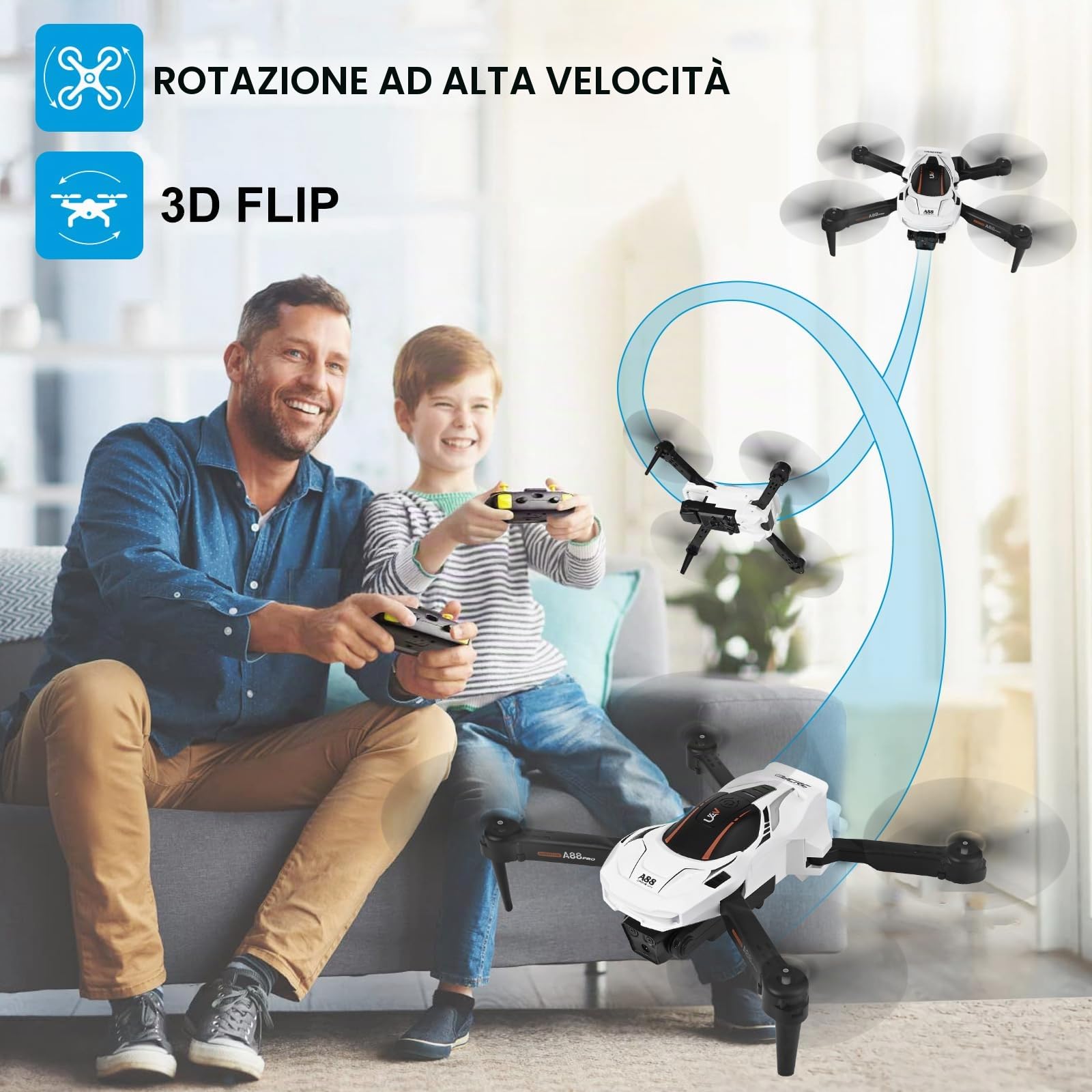 A88 Mini Drone per Bambini con Telecamera 1080P HD FPV con Mantenimento Dell'altitudine, Droni Quadricottero RC con Luci LED e 2 Batterie, Giocattolo Regalo per Ragazzi e Ragazze (Weiß)