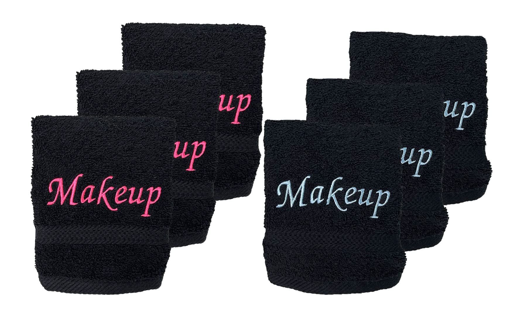 Liberty21 Serviettes démaquillantes. 100 % coton doux brodé. Nettoyage du visage, serviettes réutilisables noires. 6 serviettes incluses dans le lot.