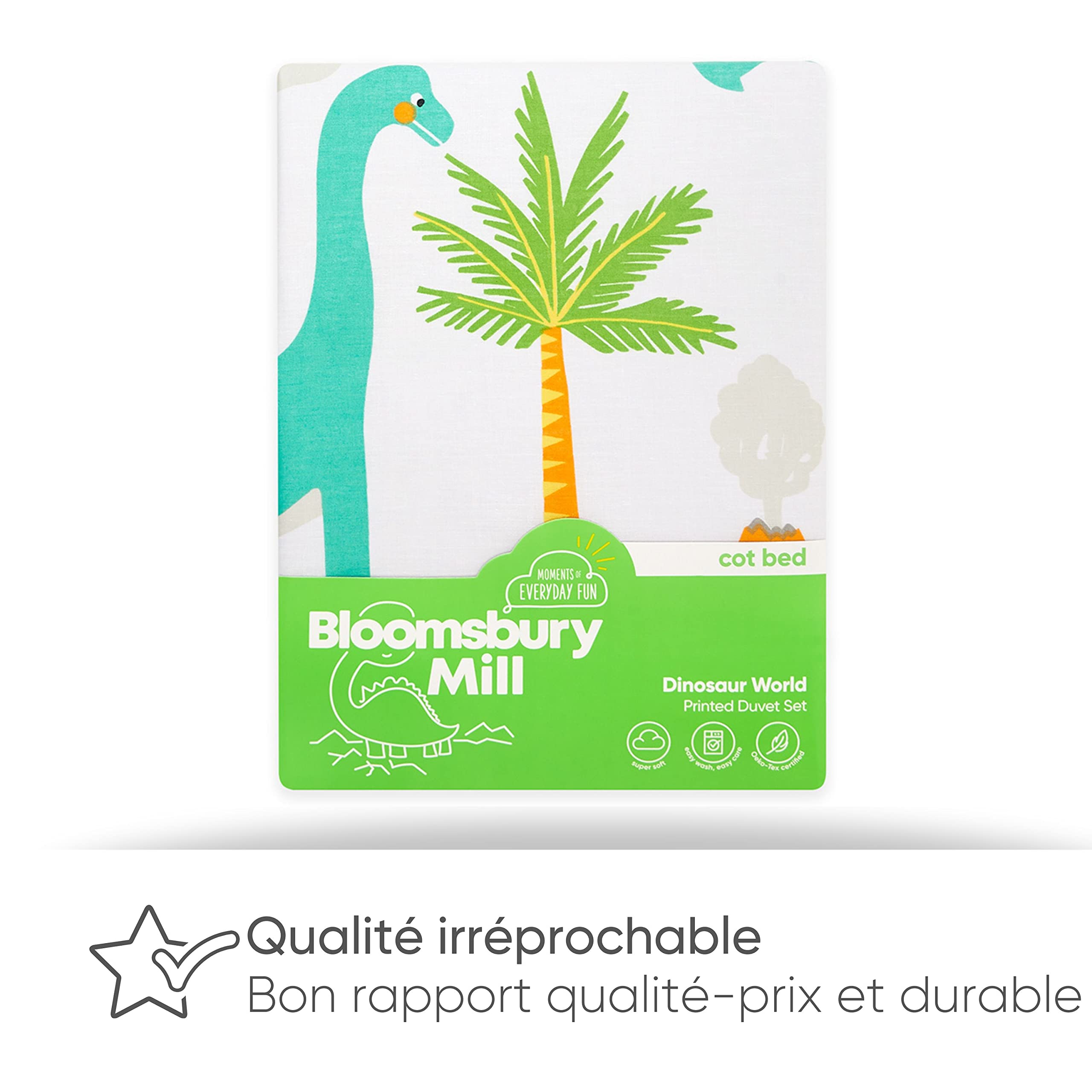 Bloomsbury Mill - Housse de Couette et Taie d’Oreiller Enfant Garçons et Filles - Dinosaure - Imprimé Jurassic Dino - Parure de lit pour Junior, Bas Âge, Bébé - 120 x 150 cm